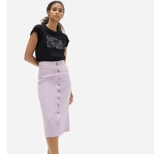 Everlane Lilac Linen Button Front Midi Pencil Skirt